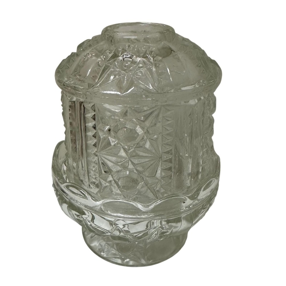Vintage Indiana Glass Stars and Bars Clear Fairy Lamp Votive Candle Holder 2pc